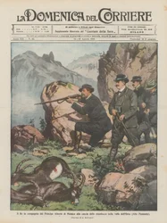 Der König in Begleitung von Prinz Albert von Monaco bei der Jagd auf den Steinbock im Orco-Tal (Oberpiemont)