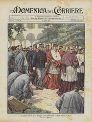 Der Kardinalvikar Mons. Respighi besucht feierlich das Militärkrankenhaus von Rom