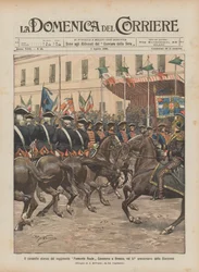 Das historische Karussell des Regiments Piemonte Reale Cavalleria in Brescia, zum 57. Jahrestag der Storzesca