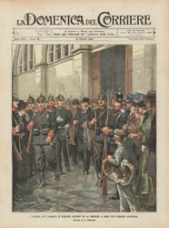 Der Bürgermeister und der Kassierer von Köpenick werden von einem Gauner, der ein preußisches Truppenkontingent anführt, verhaftet