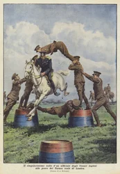 Der außergewöhnliche Sprung eines englischen Husarenoffiziers bei den Proben des königlichen Turniers in London