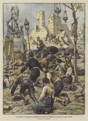 Das Erdbeben in Kalabrien, gemeinsames Gebet im Freien auf den Ruinen der zerstörten Dörfer