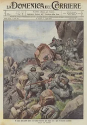 Der Mut unserer Alpenjäger, sechs Italiener widerstehen fünf Stunden lang über zweihundert Österreichern