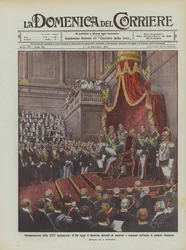 Eröffnung der XXIV. Legislaturperiode, der König liest die Rede vor den Senatoren und Abgeordneten