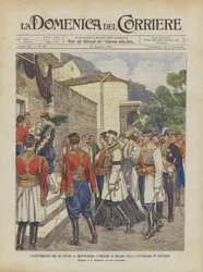 Der Jahrestag des 29. Juli in Montenegro, die Prinzen gehen in die Kathedrale von Cetinje