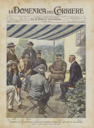 Das Treffen der Burenführer und der englischen Vertreter zur Diskussion des Friedens nach drei Jahren Krieg