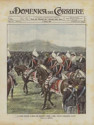 Die Militärparade zu Ehren von Präsident Loubet in Rom, die Radfahrer-Bersaglieri marschieren