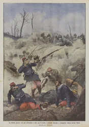 Der schmutzige Krieg, mit erstickenden Gasen und nicht mit Waffen, erobern die Deutschen Schützengräben bei Ypern