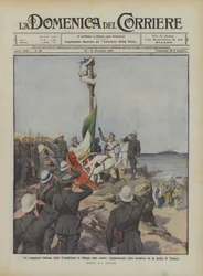 Die italienische Eroberung von Tripolitanien weitet sich aus, Hissen der Flagge auf der Spitze von Tagiura
