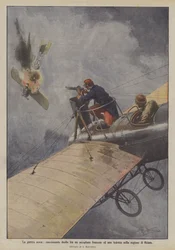 Luftkrieg, spannendes Duell zwischen einem französischen und einem deutschen Flugzeug in der Region Reims