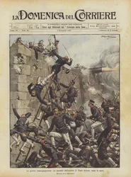 Der russisch-japanische Krieg, eine Episode der Belagerung von Port Arthur, unter den Mauern
