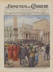 Die Krankheit von Pius X., Gläubige und Neugierige auf dem Petersplatz, die auf das Fenster des Papstzimmers schauen