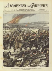 Die schreckliche Schlacht von Mukden, der rechte Flügel der Russen auf der Flucht, verfolgt von den Japanern