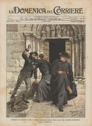 Das Attentat eines Anarchisten auf den Kardinalerzbischof Casanas, als er die Kathedrale von Barcelona verließ