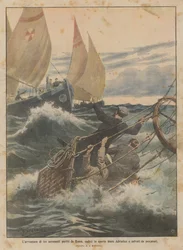 Das Abenteuer von drei Aeronauten, die von Rom aus starteten, ins offene Adriatische Meer stürzten und von Fischern gerettet wurden