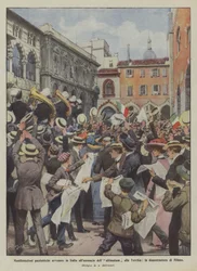 Patriotische Demonstrationen in Italien nach der Ankündigung des Ultimatums an die Türkei, die Demonstration in Mailand