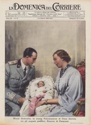 Maria Gabriella, die neue Prinzessin des Hauses Savoyen, zwischen den erhabenen Eltern, Prinzen von Piemont
