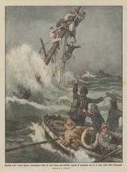 Matrosen eines gestrandeten englischen Dampfers nach vierzig Stunden schrecklicher Qual gerettet