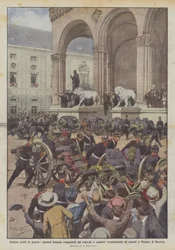 Moderne Kriegstrophäen, von den Deutschen eroberte französische Kanonen triumphal geführt