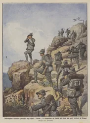 Auf dem Hochplateau von Cyrenaika, Patrouillen der Alpini Vestone bei der Erkundung der Hänge von Derna
