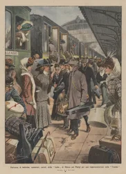 Abreise von Tänzerinnen, Musikern, Chorsängern der Scala von Mailand nach Paris für eine Aufführung der Vestalin