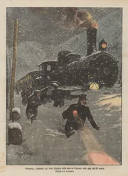 Frühlingshaft? Winterlich, ein Zug, der am Abend des 23. März im Schnee in Piemont blockiert wurde