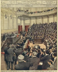 Wiedereröffnung des italienischen Parlaments am Abend des 22. Februar, Jubel der Armee nach erfolgreicher Kampagne in Libyen