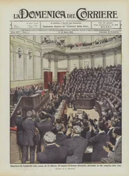 Wiedereröffnung des Parlaments, in der Sitzung vom 22. Februar, 472 Abgeordnete bejubeln die Armee