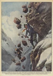 Von einem plötzlichen Steinschlag in über zweitausend Metern Höhe überrascht, ein Bergsteiger aus dem Aostatal