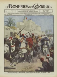 Unterwerfung des Stammes der Mansur an Italien, malerischer Ritt der Anführer in Derna zur Waffenübergabe