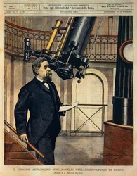 Der Astronom Schiaparelli (1835-1910) im Brera-Observatorium, Illustration von Achille Beltrame, aus La Domenica del Corriere, 28. Oktober