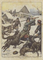 Eine Episode der Kälte in Ungarn, die Wölfe greifen die Bewohner der Dörfer an, wo das Thermometer -15° anzeigt