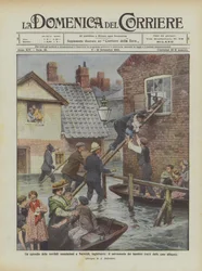 Ein Vorfall bei den schrecklichen Überschwemmungen in Norwich, England, die Rettung der Kinder