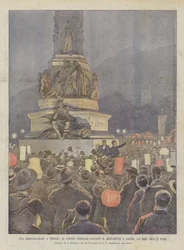 Eine Demonstration in Trient, der Volkszug vor dem Dante-Denkmal am Abend des 11. des Monats