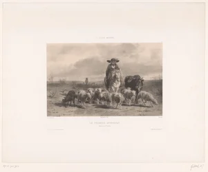 Bauer mit Rind und Schafen aus der Auvergne Drucke nach Gemälden aus der modernen Schule L