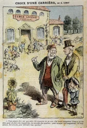 Berufswahl: Karikatur über die Laizistische Schule - von Achile Lemot (1846-1909), in „Le Pelerin“ vom 04.04.1909