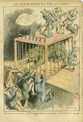 Illustration von Achille Lemot in Le Pelerin, 21/04/07 - Der Kampf ums Leben - Sozialismus, Radikal-Sozialismus - Animalisierung