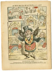 Illustration von Achille Lemot (1846-1909) in Le Pelerin, 23/09/06 - Der Traum der Söhne der Witwe - Antimilitarismus, Religion Glaube, Kirchen Kathedralen, Katholizismus - Laizisierung des religiösen Raums, Laizisierung Laizität Laizitätsgesetze - Hiram