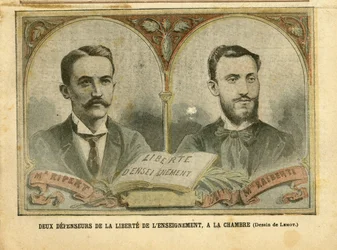 Illustration von Achille Lemot (1846-1909) in Le Pelerin, 20/03/04 - Zwei Verteidiger der Freiheit der Bildung - Lehre, Religion Glaube, Katholizismus - Freiheit der Bildung - Ripert Jean-Baptiste (1870-1958), Raiberti Flaminus (1862-1929)