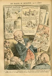 Illustration von Achille Lemot in Le Pelerin, 21/07/07 - Die Bosheiten des Diktators Klerikale Verschwörung Royalistische Verschwörung Separatistische Verschwörung - Royalismus, Religion Glaube, Linker Block, Katholizismus - Clemenceau George