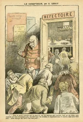 Illustration von Achille Lemot (1846-1909) in Le Pelerin, 27/03/04 - Der Dompteur - Restaurant Cafés, Gastronomie Koch - Combes Emile (1835-1921), Dompteur - Lebensmittel Metapher