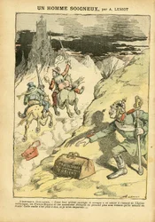 Illustration von Achille Lemot (1846-1909) in Le Pelerin, 28/05/05 - Ein vorsichtiger Mann - Antiklerikalismus, Sozial, Kolonisation, Freimaurerei, Orient, Religion, Glaube, Linker Block, Sozialismus, Protektorat des östlichen Katholizismus, Katholische Ki