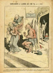 Illustration von Achille Lemot (1846-1909) in Le Pelerin, 31/12/05 - Komplimente des Jahres, das vergeht - Religion Glaube, Katholizismus - Combes Emile (1835-1921), Teufel, Zeit (Allegorie)