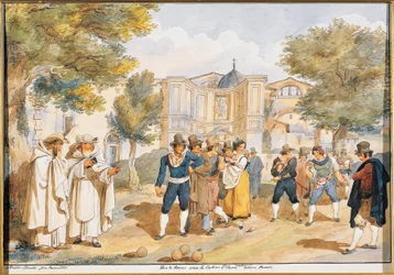 Boccia-Spiel bei Santa Maria degli Angeli in Rom, Achille Pinelli (1809-1841), Italien