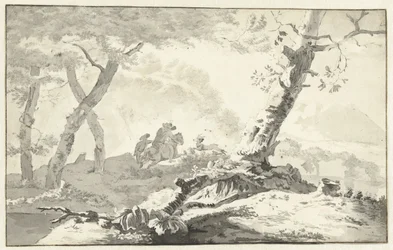 Hirschjagd in einer bergigen Landschaft