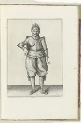 Die Übung mit dem Targe und Rapier: der Soldat in Ruhe mit dem Targe auf dem Rücken (Nr. 1), 1618