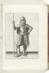 Die Übung mit Schild und Speer: der Soldat in Ruhe mit dem Speer in der Hand und dem Schild auf dem Rücken (Nr. 1), 1618