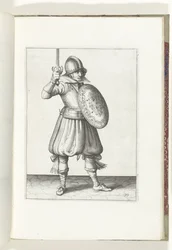 Die Übung mit Schild und Spieß: der Soldat präsentiert seinen Degen mit der Hand nicht höher als sein Gesicht (Nr. 19), 1618