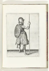 Die Übung mit Schild und Speer: der Soldat stehend mit dem Speer auf dem Boden neben dem rechten Fuß (Nr. 30), 1618