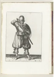 Die Übung mit Schild und Speer: Der Soldat steckt seinen Degen zurück in die Scheide (Nr. 24), 1618